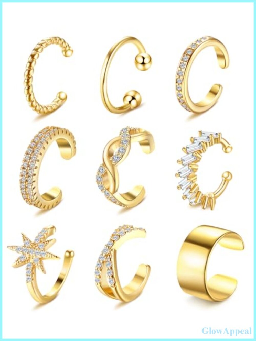 9Pcs 14K Gold Plated Ear Cuff Set Non Pierced Cuff Earrings for Women
